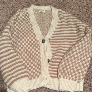 Maurices Cream and Tan Patterned Cardigan